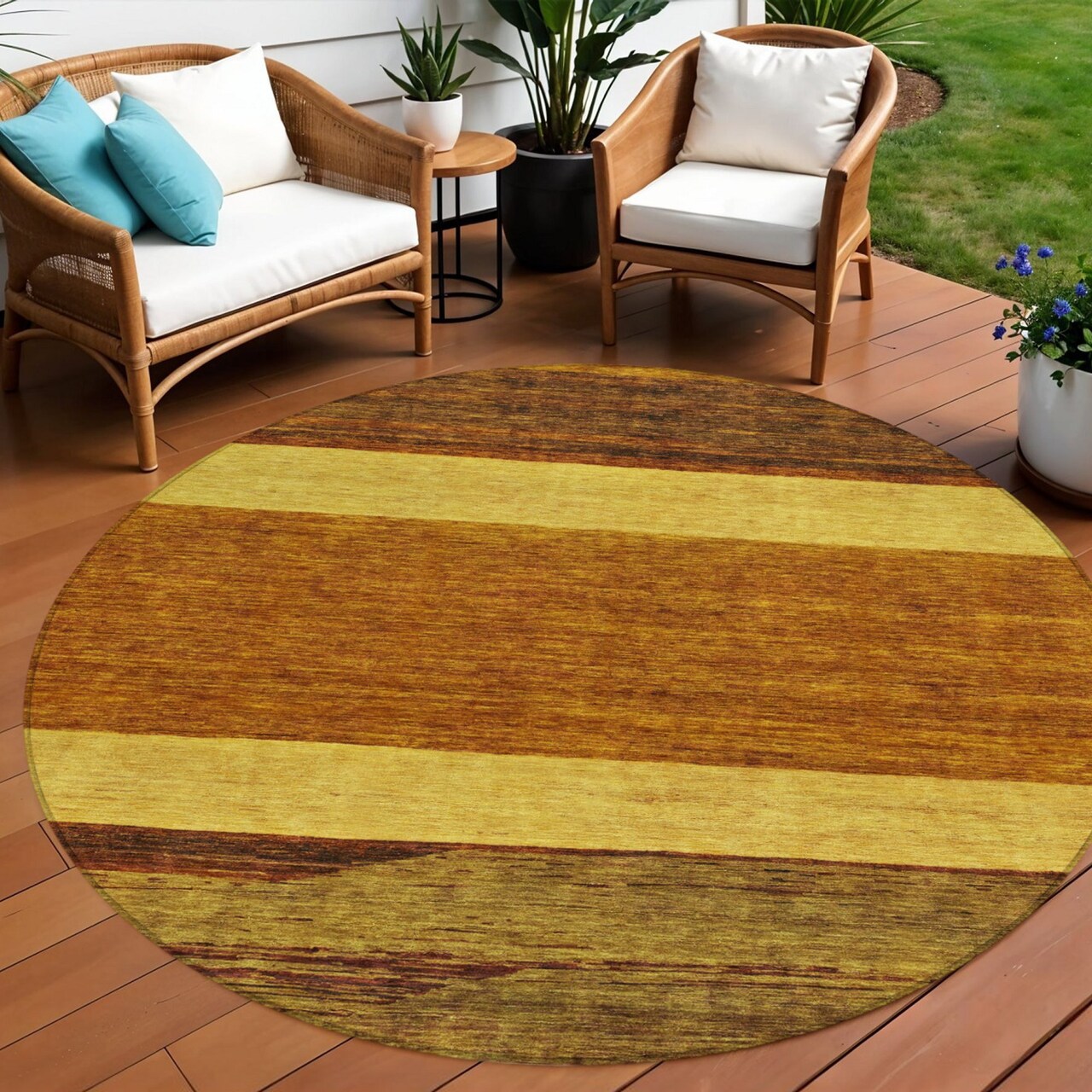 Edge Collections - 8' - Brown - Area Rug for Abstract Indoor and Outdoor Use Washable - 1 Piece